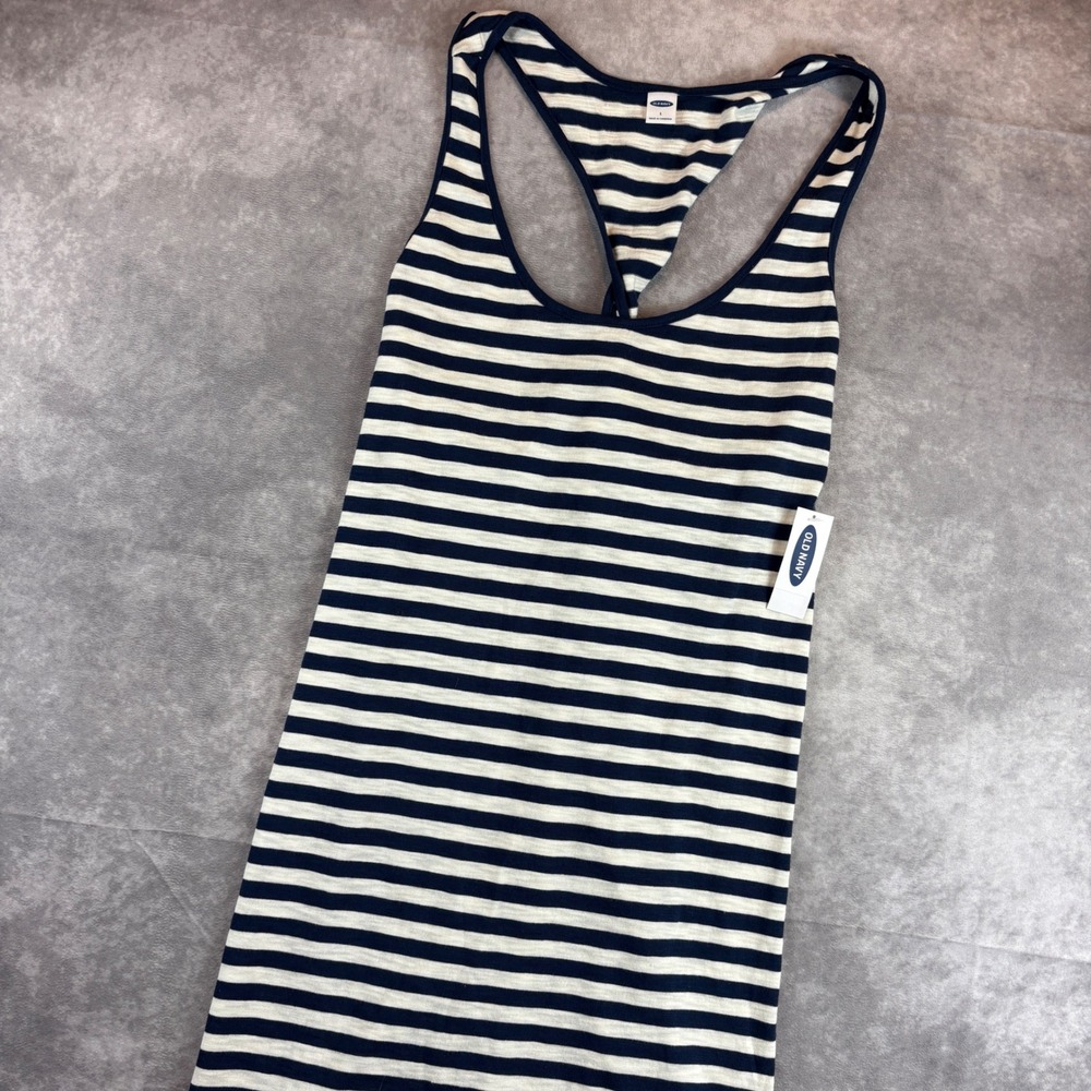 Old Navy Tank Top Womens Large Blue Striped Racerback Twist Knit Sleeveless